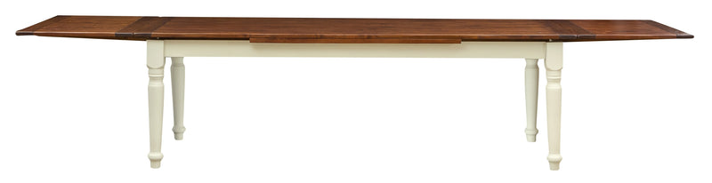 Biscottini Tavolo Country allungabile in legno massello di tiglio struttura bianca anticata top noce L250xPR100xH80 cm. Made in Italy