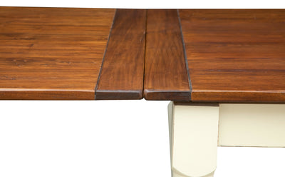 Biscottini Tavolo Country allungabile in legno massello di tiglio struttura bianca anticata top noce L250xPR100xH80 cm. Made in Italy