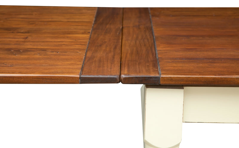 Biscottini Tavolo Country allungabile in legno massello di tiglio struttura bianca anticata top noce L250xPR100xH80 cm. Made in Italy