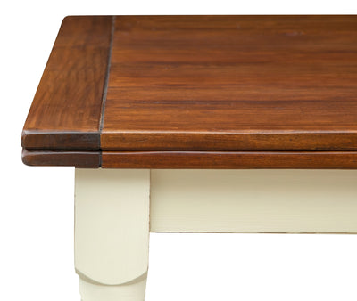 Biscottini Tavolo Country allungabile in legno massello di tiglio struttura bianca anticata top noce L250xPR100xH80 cm. Made in Italy