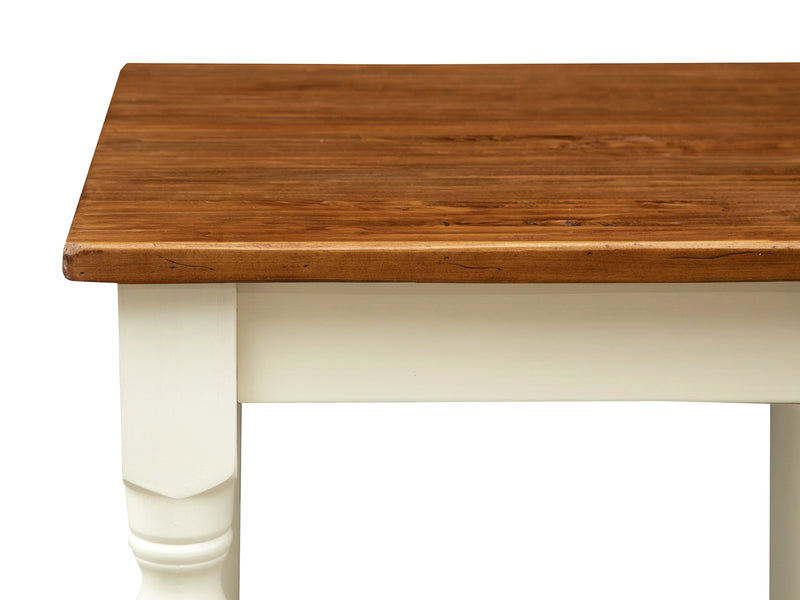 Biscottini Tavolo Country in legno massello di tiglio struttura bianca anticata piano noce. Made in Italy