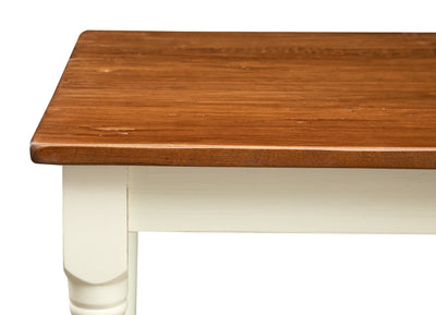 Biscottini Tavolo fisso Country in legno massello di tiglio struttura bianca anticata piano noce. Made in Italy