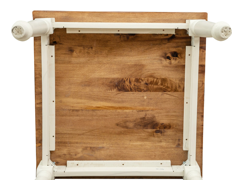 Biscottini Tavolo Country in legno massello di tiglio struttura bianca anticata piano noce. Made in Italy