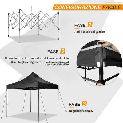 YUEBO Gazebo Professionale Gazebo 3x3 m Pieghevole Impermeabile con 4 Pareti Richiudibile Teles