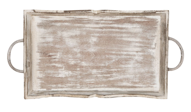 Biscottini SET DI 2 VASSOI IN LEGNO FINITURA BIANCO ANTICATO L51+48XPR9+9XH28+24 cm