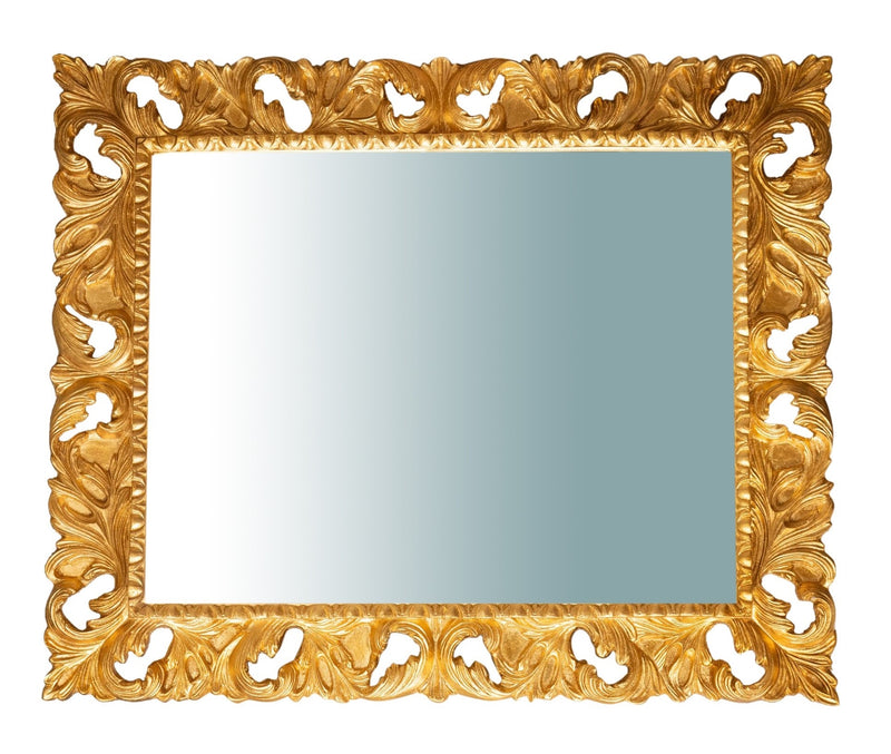 Biscottini SPECCHIERA DA PARETE VERTICALE/ORIZZONTALE IN LEGNO FINITURA FOGLIA ORO ANTICATO L120XPR8XH100 cm Made in Italy