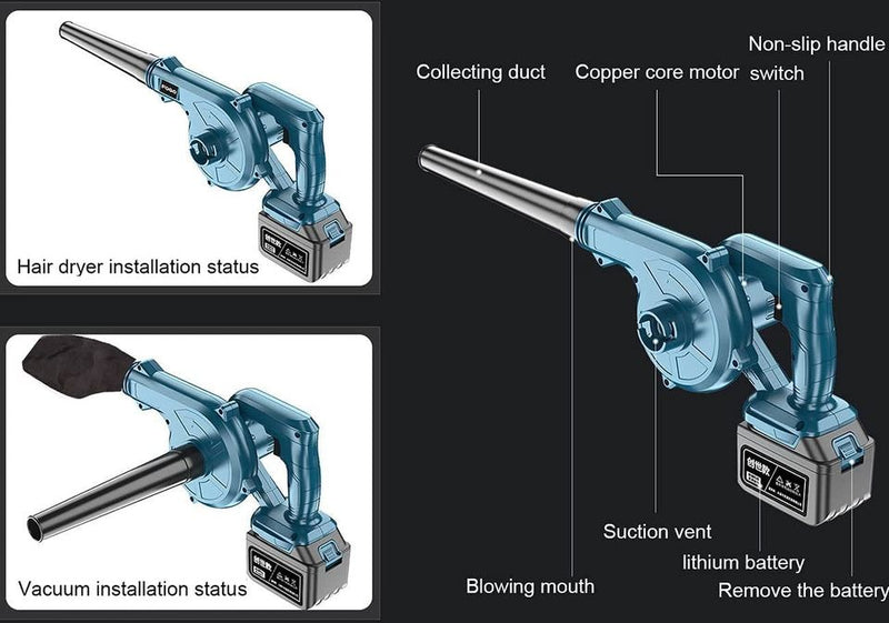 Soffiatore/aspiratore Elettrico, Soffiatore per Foglie a Batteria, per soffiare, aspirare, Polvere da Terrazzo, Giardino, Garageconfezione in Cartone (Size : Leaf Blower+1 Batteries)