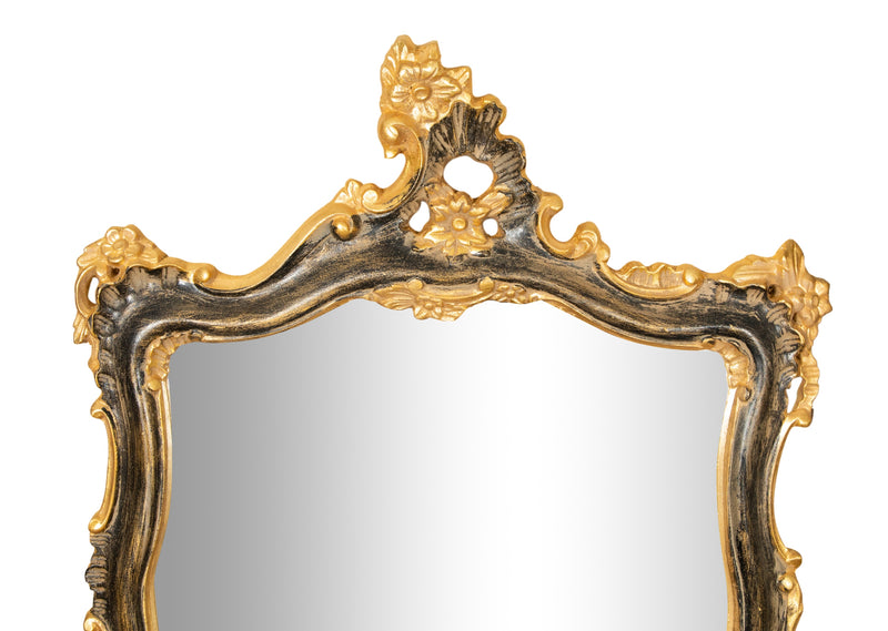 Biscottini SPECCHIERA DA PARETE IN LEGNO FINITURA FOGLIA ORO E NERO L67XPR7XH115 CM MADE IN ITALY
