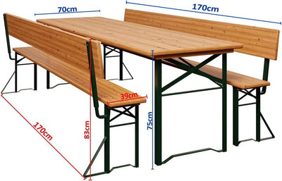 Deuba Set Mobili Stile Birreria Schienale Legno 2 Panchine Tavolo XL 170x70cm Fiere Giardino