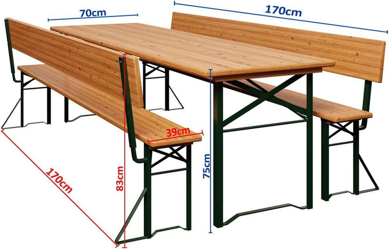 Deuba Set Mobili Stile Birreria Schienale Legno 2 Panchine Tavolo XL 170x70cm Fiere Giardino