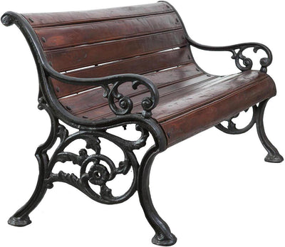 Biscottini Panchina in legno massiccio e ghisa L145xPR65xH77 cm Robusta stabile panca