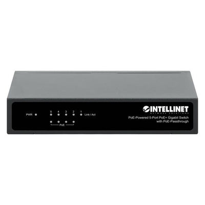 Switch Gigabit Intellinet PoE+ a 5 porte con passthrough PoE, 4 porte PSE PoE, 1 porta PD PoE, IEEE 802.3at/af Power-over-Ethernet (PoE+/PoE)