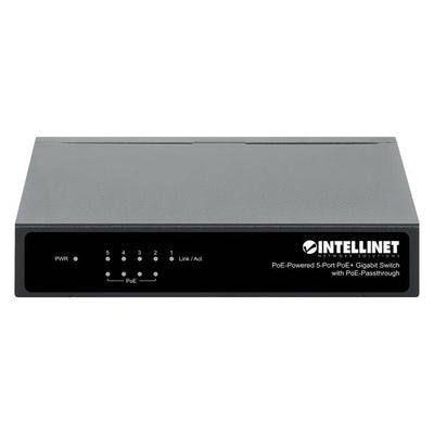 Switch Gigabit Intellinet PoE+ a 5 porte con passthrough PoE, 4 porte PSE PoE, 1 porta PD PoE, IEEE 802.3at/af Power-over-Ethernet (PoE+/PoE)