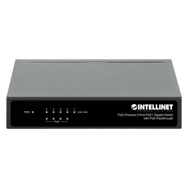 Switch Gigabit Intellinet PoE+ a 5 porte con passthrough PoE, 4 porte PSE PoE, 1 porta PD PoE, IEEE 802.3at/af Power-over-Ethernet (PoE+/PoE)