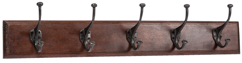 Biscottini Attaccapanni da parete in legno massiccio e ferro forgiato a mano finitura noce 76x13x22 cm