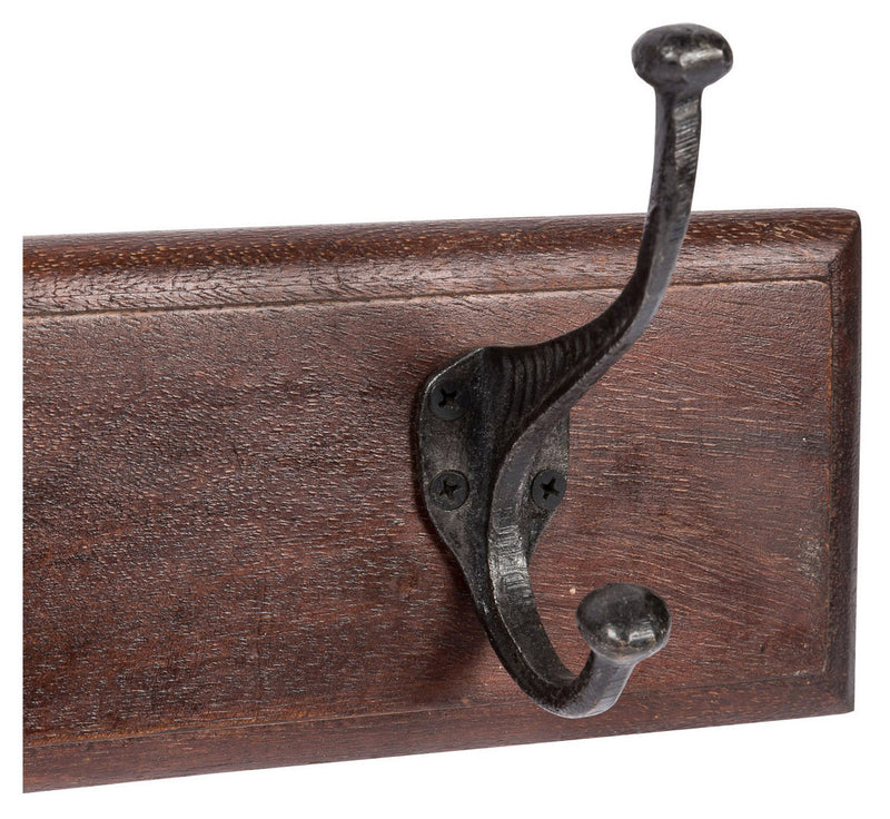 Biscottini Attaccapanni da parete in legno massiccio e ferro forgiato a mano finitura noce 76x13x22 cm