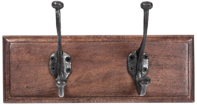 Biscottini Attaccapanni da parete in legno massiccio e ferro forgiato a mano finitura noce 30x11x15 cm