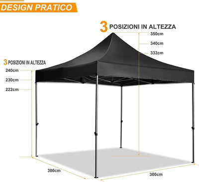 YUEBO Gazebo Professionale Gazebo 3x3 m Pieghevole Impermeabile con 4 Pareti Richiudibile Teles