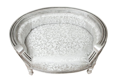 Biscottini POUF CON SCHIENALE STILE FRANCESE LUIGI XVI IN LEGNO MASSELLO DI FAGGIO ARGENTO