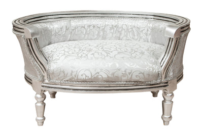 Biscottini POUF CON SCHIENALE STILE FRANCESE LUIGI XVI IN LEGNO MASSELLO DI FAGGIO ARGENTO