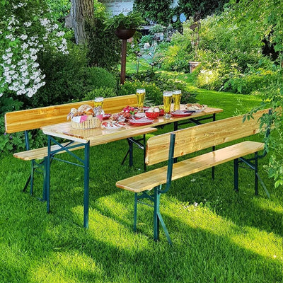 Deuba Set Mobili Stile Birreria Schienale Legno 2 Panchine Tavolo XL 170x70cm Fiere Giardino