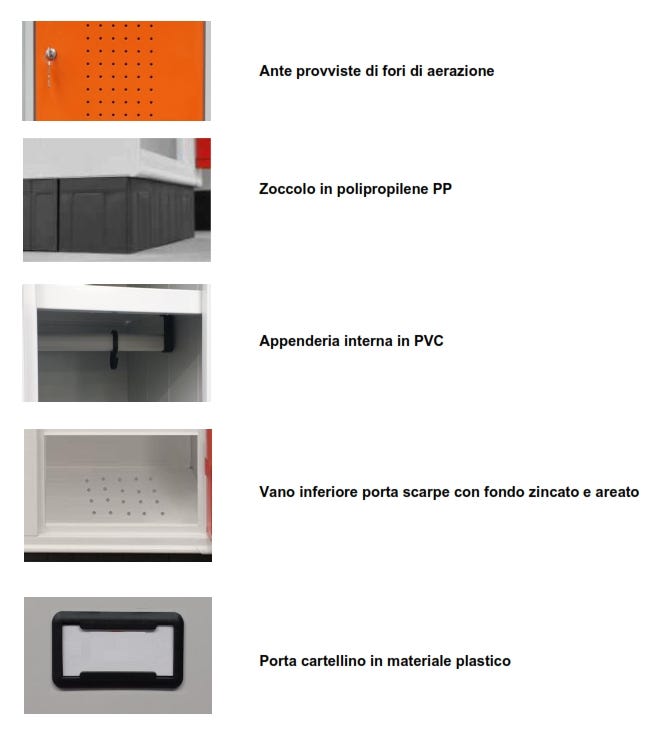 Armadio per spogliatoio con tramezza sporco/pulito a 2 vani cm. 80x50x175h