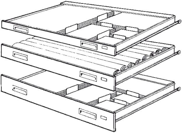 Cartella portadisegni orizzontale metallica con 10 cassetti per fogli A0 cm. 140x96,5x97h