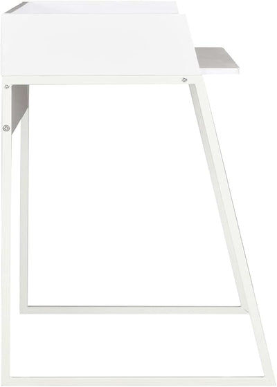 vidaXL Scrivania Ufficio Elegante Compatta Scrittoio Tavolo Lavoro Mobile Porta PC in MDF Gambe in Acciaio Verniciato Bianca 90x60x88 cm