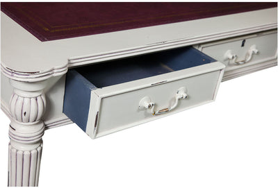 Biscottini Scrivania scrittoio in legno massello di mogano finitura bianca anticata 126x65x75 cm