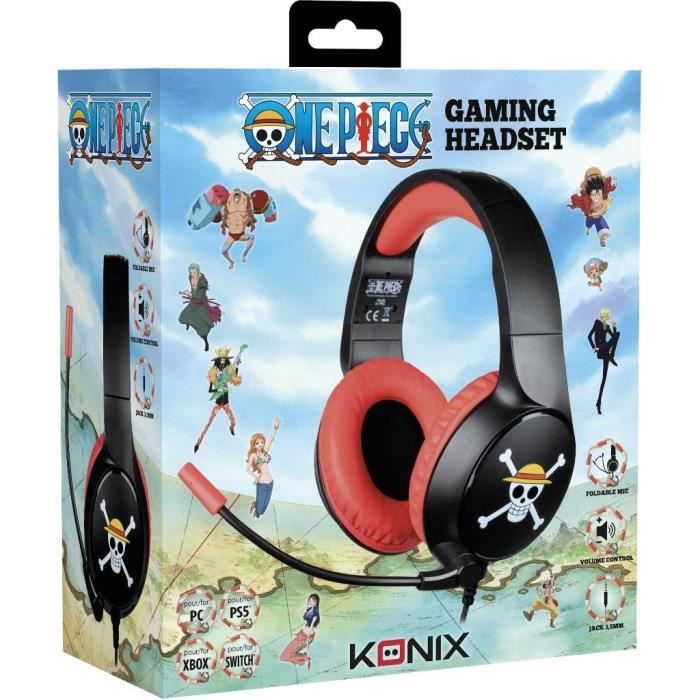 Cuffie da gioco cablate - KONIX - One Piece - PC, PS4, PS5, Switch e Xbox - Microfono - Cavo da 1,5 m - Presa jack da 3,5 mm - Luffy
