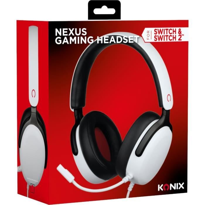 Cuffie da gioco - KONIX - Nexus cablate over-ear - Nintendo Switch 2 - Altoparlanti da 40 mm - Microfono - Jack da 3,5 mm - Bianco
