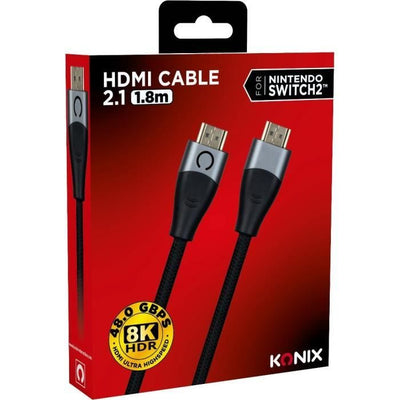 Cable HDMI 2.1 - KONIX - Nintendo Switch 2 - Compatibilidad 4K y 8K - Nailon trenzado - Longitud 1,8 m - Negro
