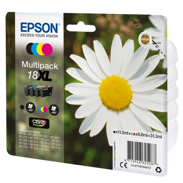 Epson 18XL - Confezione da 4 - XL - Nero, Giallo, Ciano, Magenta