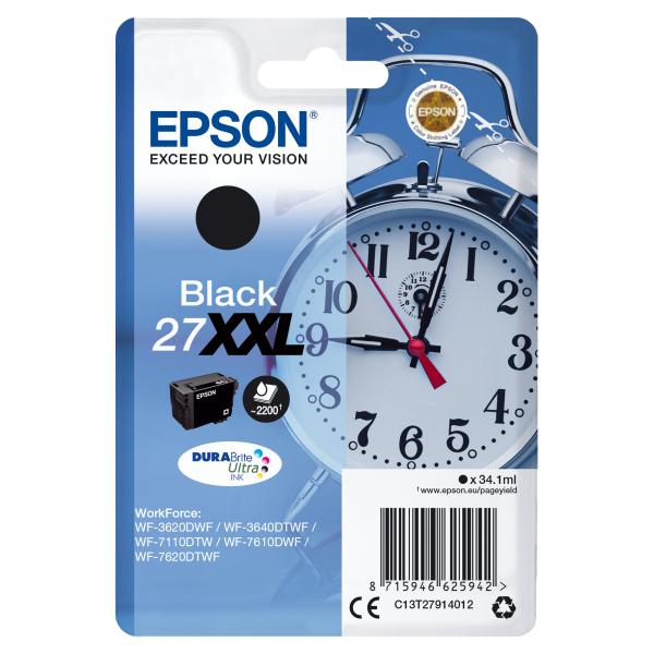 Epson Cartuccia Sveglia Nero Inchiostri DURABrite Ultra 27XXL (Epson 27XXL - XL - sort - original - b)