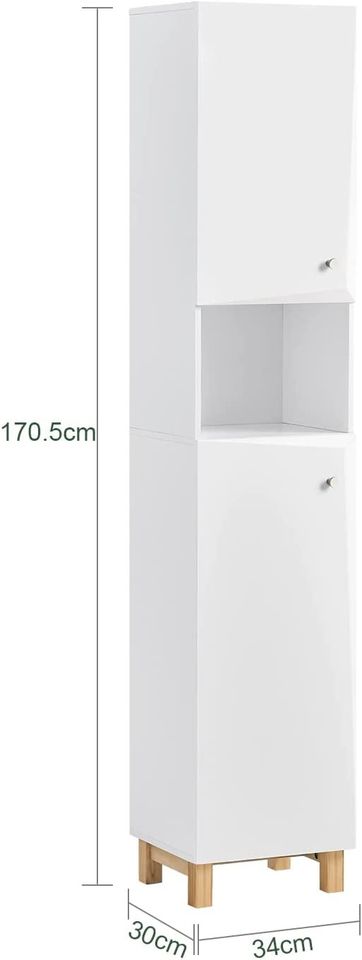 SoBuy Mobile bagno salvaspazio Mobile alto con 2 ante Mobile a colonna bagno angolare Bianco 34