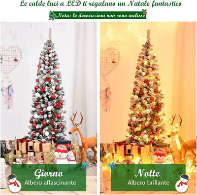 Albero di Natale Slim 135/180/225 cm, Albero di Natale Innevato con 150/250/350 Luci