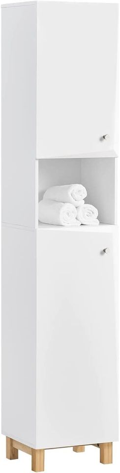 SoBuy Mobile bagno salvaspazio Mobile alto con 2 ante Mobile a colonna bagno angolare Bianco 34