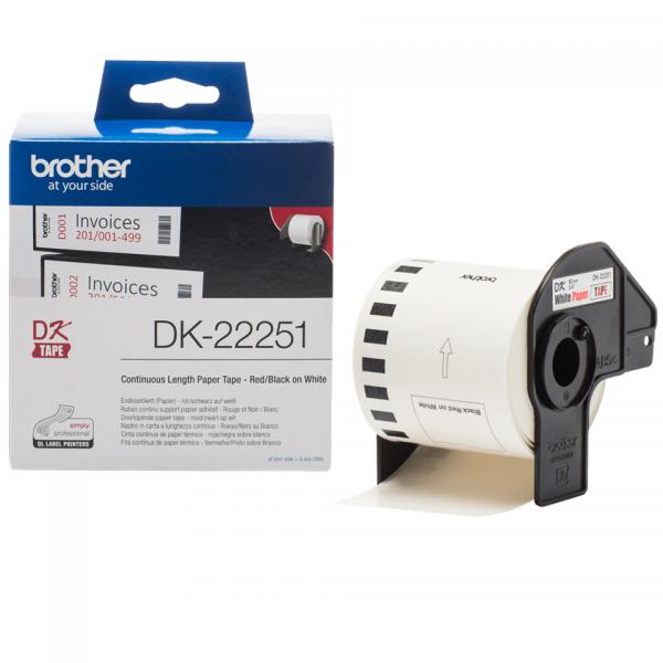 BROTHER DK-22251 CARTA A MODULO CONTINUO ETICHETTE 1 ROTOLO NERO/ROSSO SU BIANCO