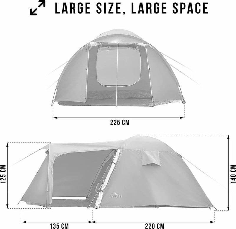 Campela Tenda Campeggio Tenda 4 Posti Turistica - Tropicale Impermeabile 3000m, Tenda da Campeggio BLU