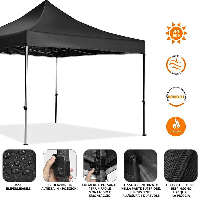 YUEBO Gazebo Professionale Gazebo 3x3 m Pieghevole Impermeabile con 4 Pareti Richiudibile Teles