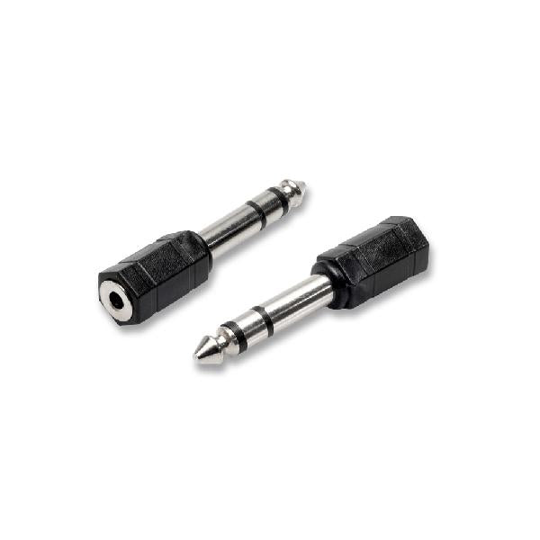 Adattatore stereo per il collegamento tra cuffia stereo con jack 3,5mm a un amplificatore/riproduttore con presa jack 6,3mm.
