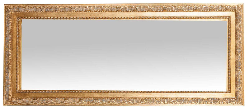 Biscottini Specchio Specchiera da parete e appendere verticale/orizzontale L35xPR4xH82 cm finitura foglia oro anticato.