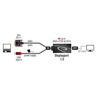 DeLOCK 0.3m, DVI 24+1 + USB-A/Displayport 20p 0,3 m DVI-D + USB HDMI Nero (Delock - video transformer - sort)