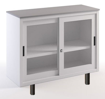 Armadio con top in melaminico e ante scorrevoli in vetro su gambette cm. 120x45x99H