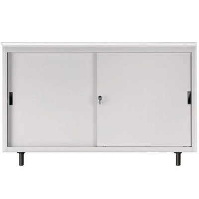Armadio basso da ufficio con top in melaminico e ante scorrevoli in metallo cm. 150x45x99H