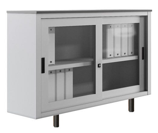 Armadio ad ante scorrevoli in vetro con top in legno per ufficio operativo cm. 180x45x99H