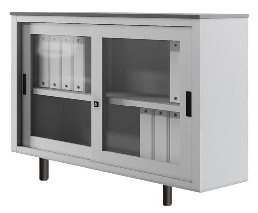 Armadio ad ante scorrevoli in vetro con top in legno per ufficio operativo cm. 180x45x99H