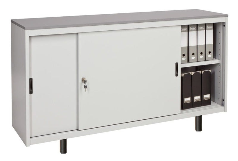 Armadio per ufficio con top in legno e ante scorrevoli metalliche cm. 180x45x99H