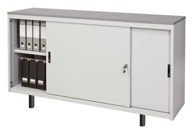 Armadio per ufficio con top in legno e ante scorrevoli metalliche cm. 180x45x99H