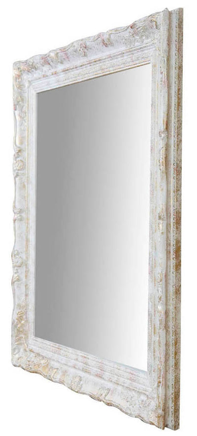 Biscottini Specchio Specchiera da parete e appendere verticale/orizzontale L64xPR4xH74 cm finitura bianco anticato